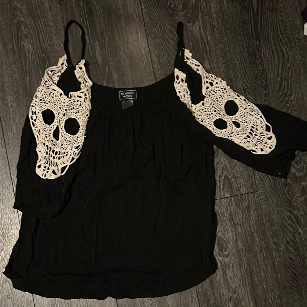 Midnight Hour Black Top with Cream Skull Detail